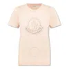 Moncler Embellished Logo Short Sleeve T-shirt In Pink