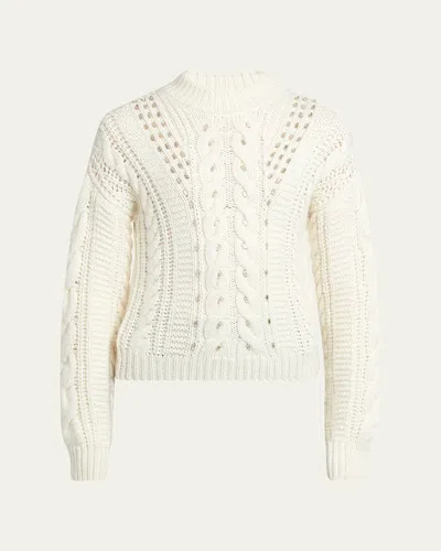 Moncler Embellished Wool Cable-knit Sweater In Natural