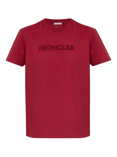 Moncler Emblazoned Logo Cotton Crewneck Short Sleeve Top (size S) In Fucsia