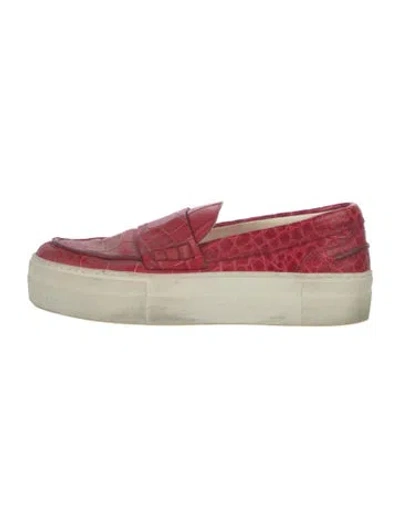 Pre-owned Moncler Embossed Leather Animal Print Loafers In Red