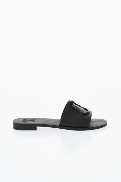 Moncler Embossed Logo Sandals In Black