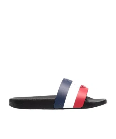 Moncler Embossed-logo Striped Flip Flops
