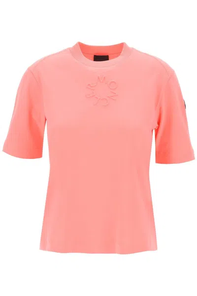 Moncler Logo-embossed Cotton T-shirt In Pink