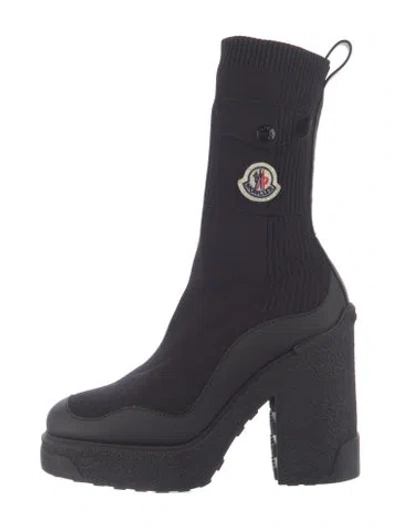 Pre-owned Moncler Embroidered Accent Sock Boots In Black