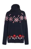 Moncler Embroidered Alpaca-wool Turtleneck Sweater In Blue