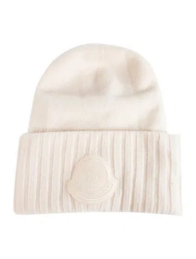 Pre-owned Moncler Embroidered Beanie Hat In White