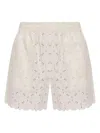 Moncler Embroidered Bermuda Shorts With Scalloped Edges In Neutral