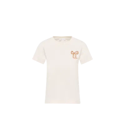 Moncler Embroidered Bow Cotton T-shirt, Women, White, Size: Xs