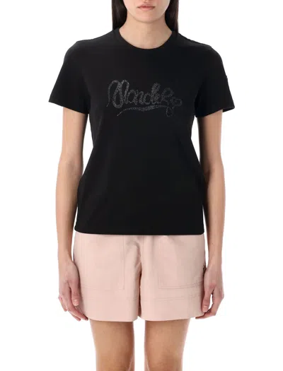 Moncler Embroidered Calligraphy Logo T-shirt In Black