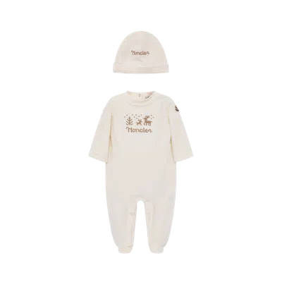 Moncler Embroidered Cotton Set, Children, Beige, Size: 6/9m In Sand