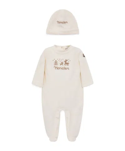 Moncler Babies' Embroidered Cotton Set In Neutral
