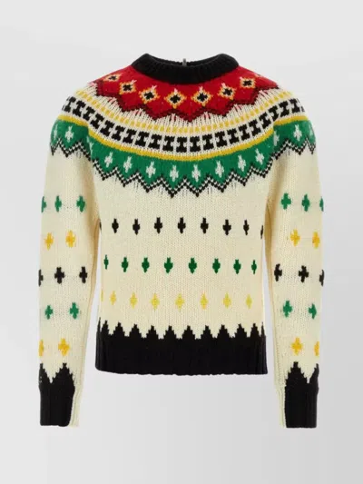 Moncler Embroidered Crewneck Wool Blend Knit In Cream