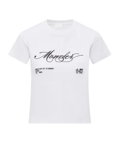 Moncler Embroidered Cursive Logo Cotton T-shirt In White