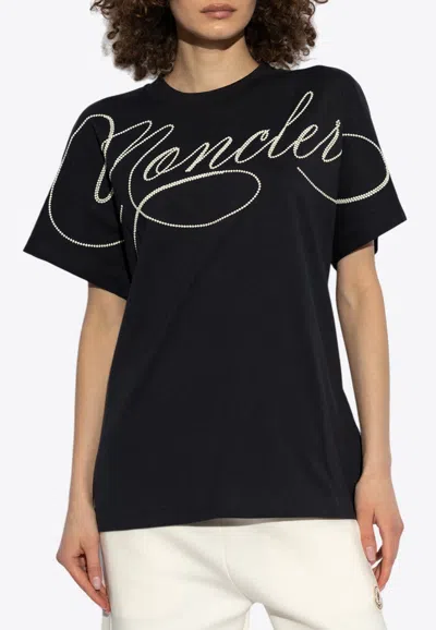 MONCLER EMBROIDERED CURSIVE LOGO T-SHIRT