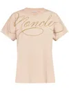 Moncler Embroidered Cursive-logo T-shirt In Pink
