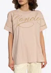 Moncler Embroidered Cursive-logo T-shirt In Pink