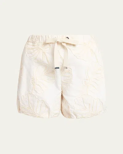 Moncler Leaf-embroidered Drawstring Shorts In Neutral