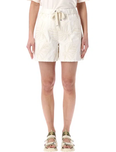 Moncler Embroidered Drawstring Waist Shorts In White