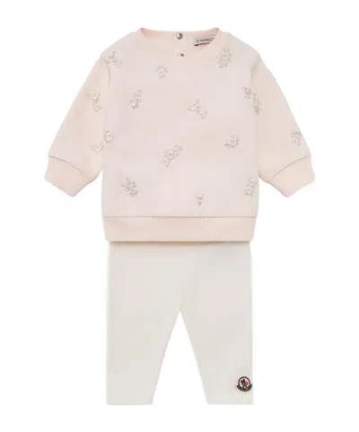 Moncler Embroidered Floral Cotton Blend Set In Pink