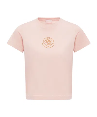 Moncler Embroidered Heart Logo Cotton T-shirt In Pink