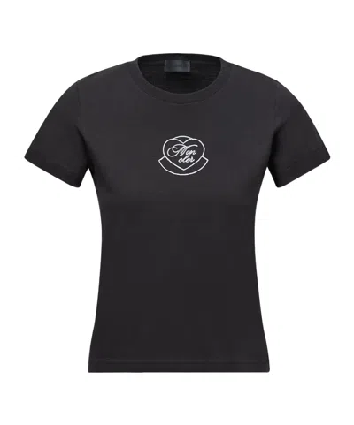 Moncler Embroidered Heart Logo Cotton T-shirt In Black