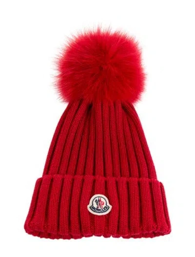 Pre-owned Moncler Embroidered Knit Beanie In Red