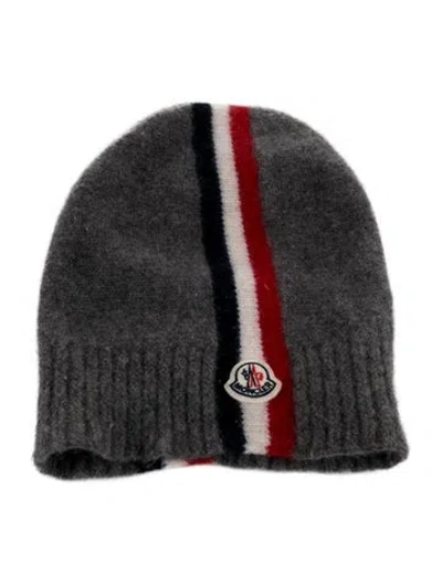 Pre-owned Moncler Babies' Embroidered Knit Beanie In Gray