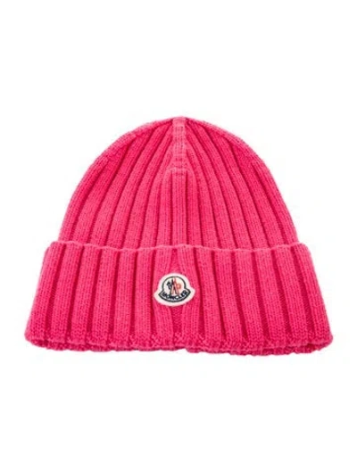 Pre-owned Moncler Embroidered Knit Beanie In Pink