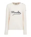 Moncler Embroidered Logo Crop Crewneck Sweater In Neutral