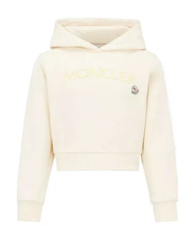 Moncler Embroidered-logo Cotton Hoodie In Nude