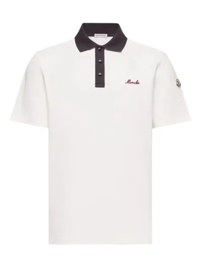 Moncler Embroidered Logo Cotton Pique Polo Shirt Clothing In White