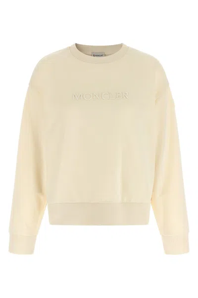Moncler Embroidered Logo Cotton Sweatshirt In Beige