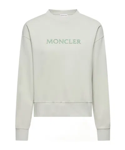 Moncler Embroidered Logo Cotton Sweatshirt In Green