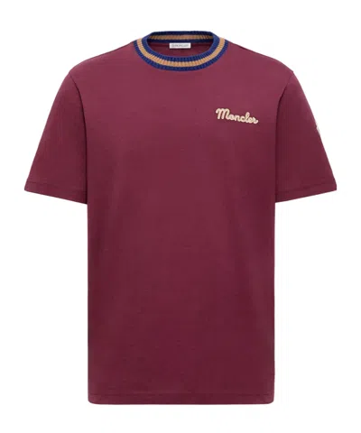 Moncler Logo Cotton Jersey T-shirt In Burgundy