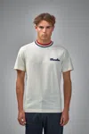 Moncler White Cotton T-shirt With A Contrasting Ribbed Striped Collar And Logo