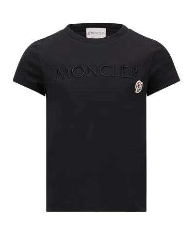 Moncler Embroidered Logo Cotton T-shirt In Black