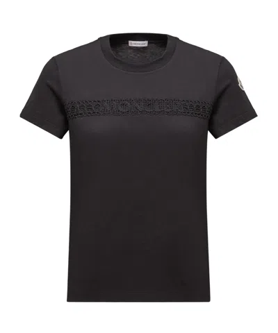 Moncler Embroidered Logo Cotton T-shirt In Black