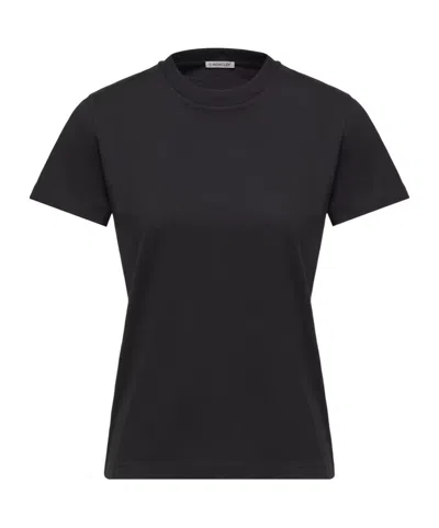Moncler Embroidered Logo Cotton T-shirt In Black
