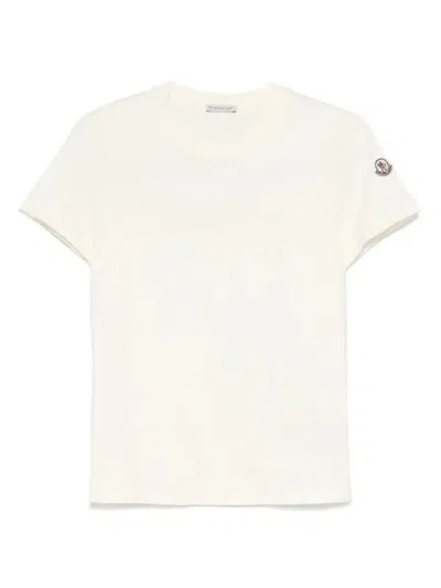 Moncler Embroidered-logo Cotton T-shirt In Neutrals