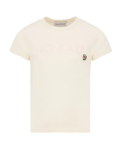 Moncler Embroidered-logo Cotton T-shirt In Nude