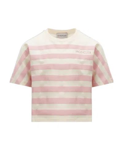Moncler Embroidered-logo Cotton T-shirt In Nude