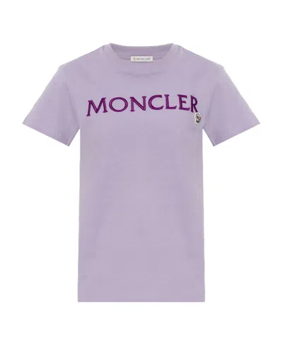 Moncler Embroidered-logo Cotton T-shirt In Purple