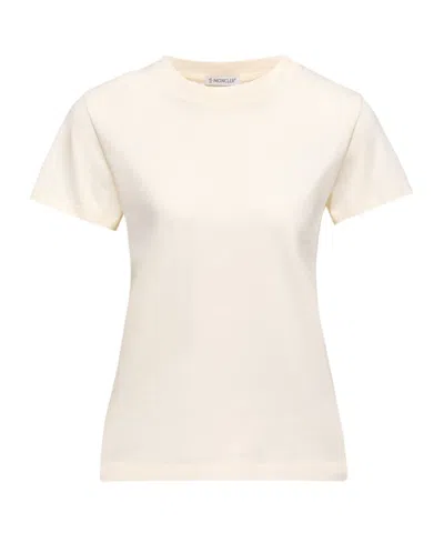 Moncler Embroidered Logo Cotton T-shirt In Neutral