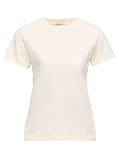 Moncler Embroidered Logo Cotton T-shirt In Neutral