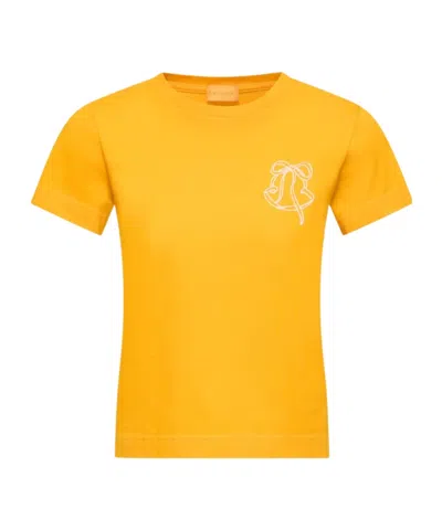 Moncler Embroidered Logo Cotton T-shirt In Yellow