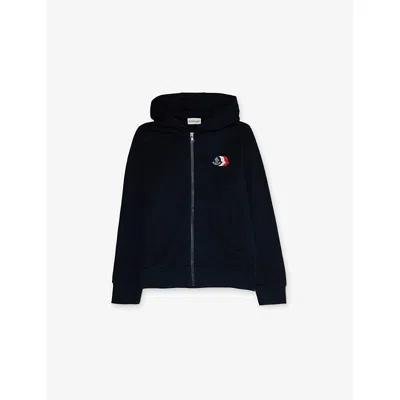 Moncler Kids' Navy Embroidered Logo Cotton Tracksuit Set 4-14 In Black