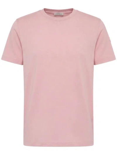 Moncler Cotton Ribbed Crewneck Short-sleeve T-shirt In Pink