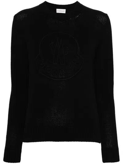 Moncler Embroidered-logo Crew-neck Jumper In Black