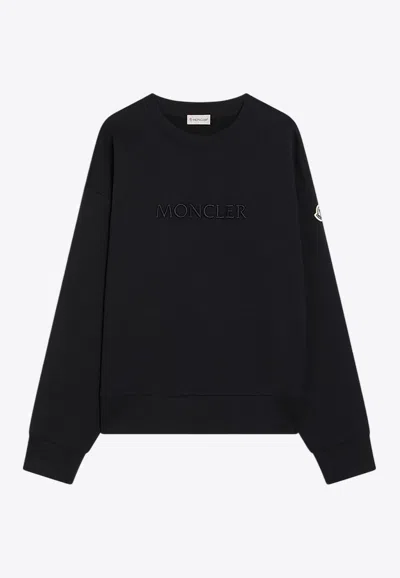 Moncler Embroidered Logo Crewneck Sweatshirt In Blue