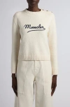 Moncler Embroidered Logo Crop Crewneck Sweater In Neutral
